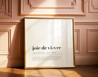 Joie de Vivre Definition: Black & White Typography, Joy of Living French Phrase (Digital Download)