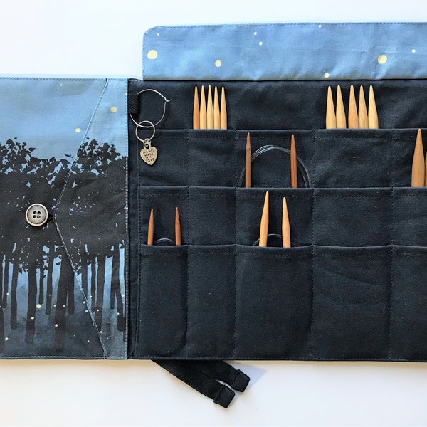 Knitting Needle Case - Twilit Forest - 7.5” x 13.5” Needle Organizer for Double Pointed and Circular Knitting Needles