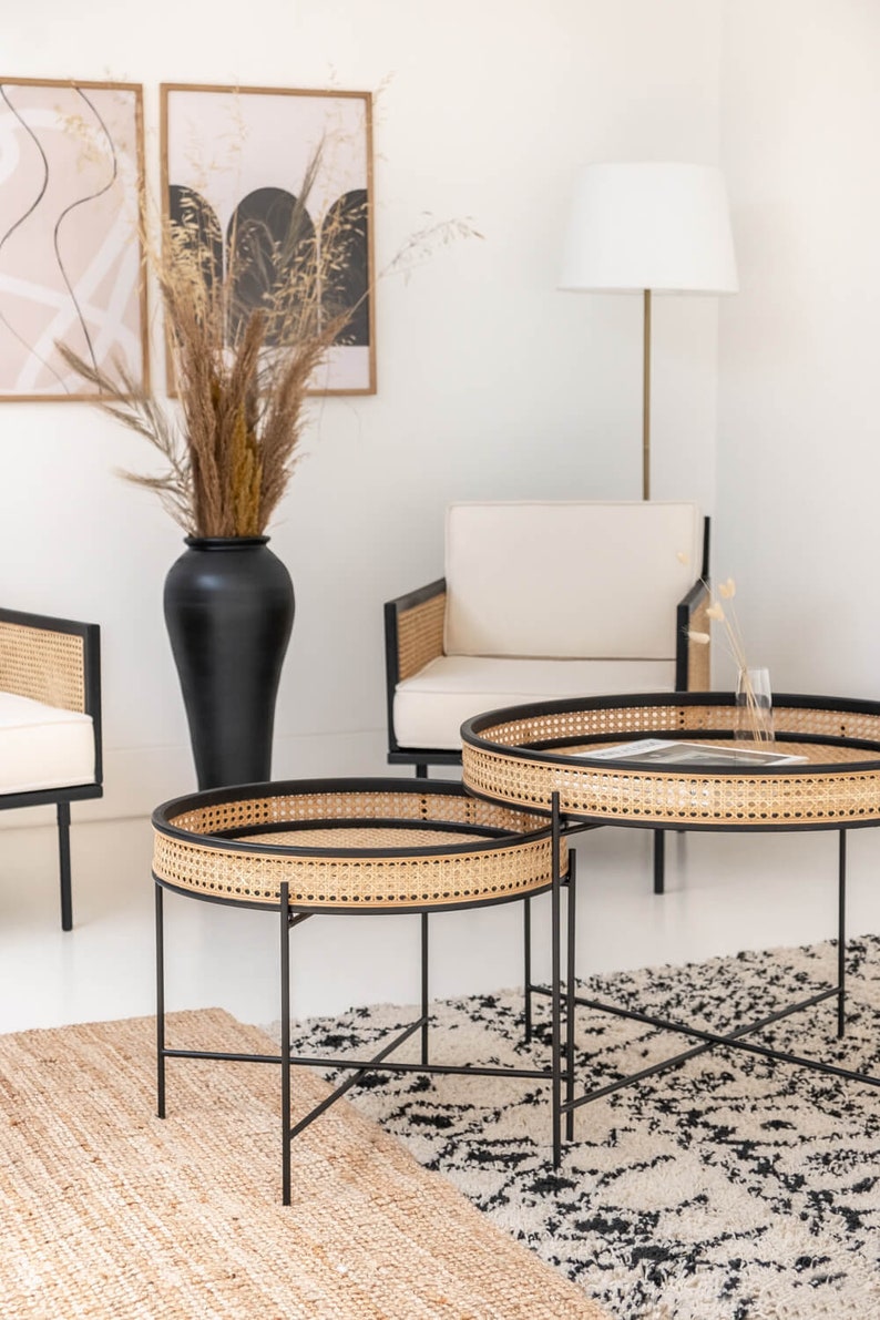 MADURA Black Coffee Table with Cane bing Etsy