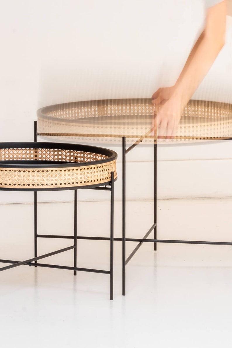 MADURA Black Coffee Table with Cane bing Etsy