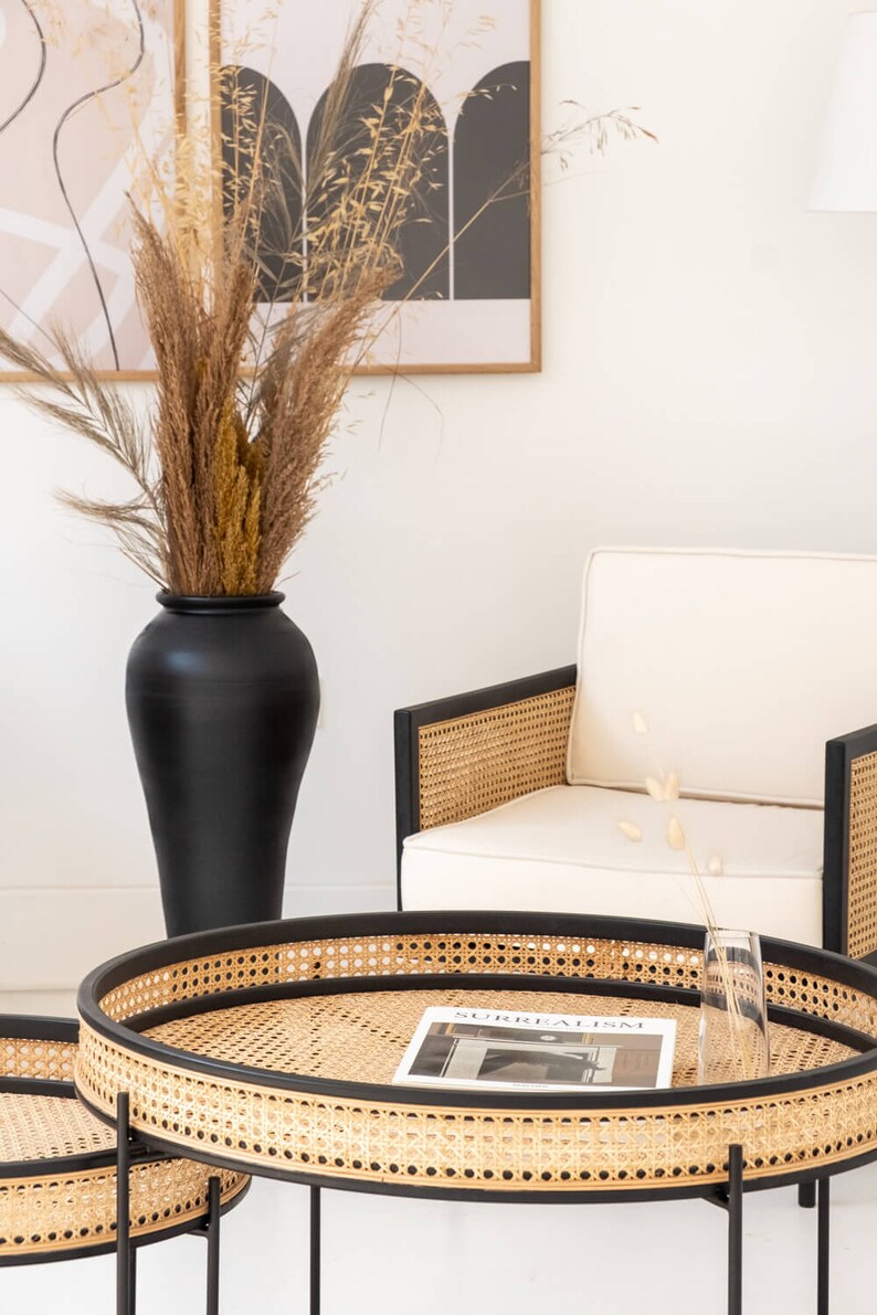 MADURA Black Coffee Table with Cane bing Etsy