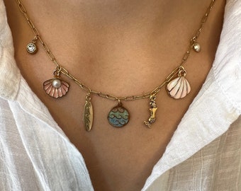 Beach Theme Gold Charm Necklace