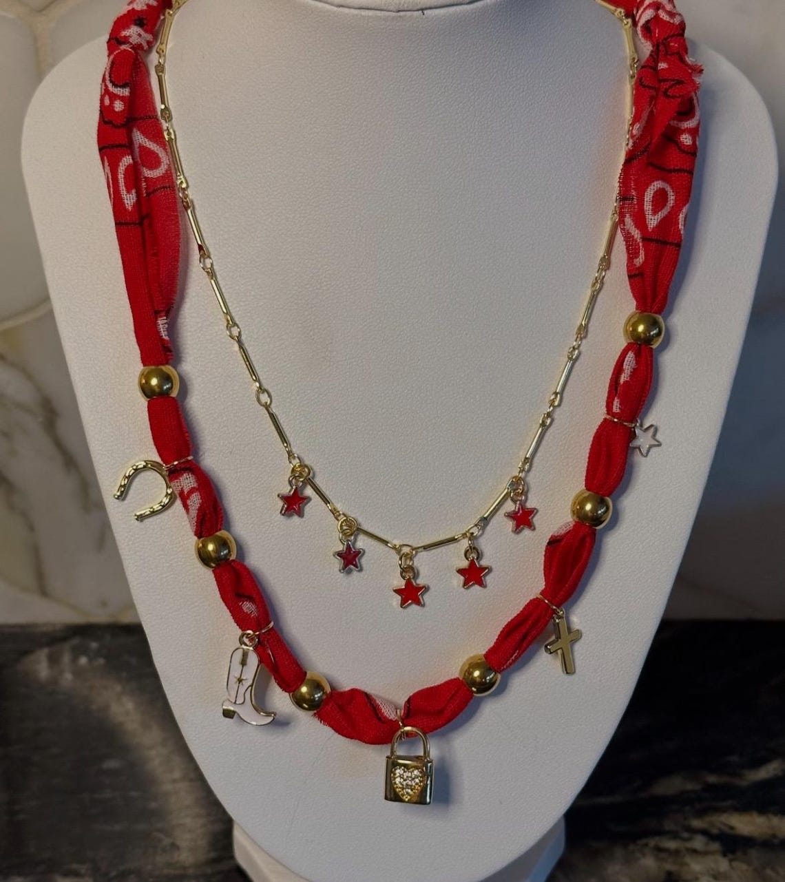 Custom Bandana Charm Necklace Scarf Necklace Gold Bandana Necklace ...