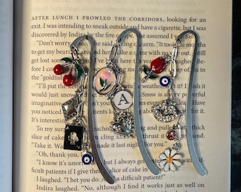 Custom Metal charm  Bookmark Bookworm Book Lover Gift Custom Bookmark Silver Hook Bookmark Book Club Gift personalized bookmark with Charms