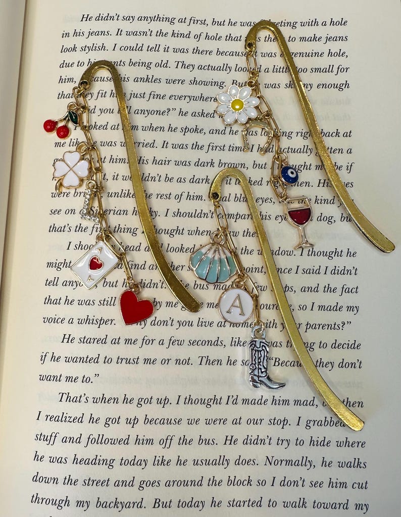 Custom Charm Bookmark gold bookmark, handmade bookmark aesthetic bookmark book lover gifts book club gifts metal bookmark with Charm, gold hook bookmark