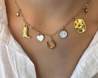 Gold Charm Necklace, Cowgirl/Cowboy Charm Necklace