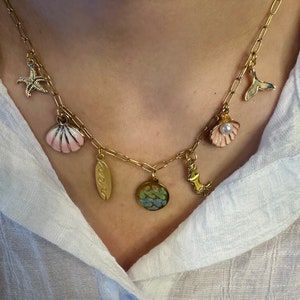 Beach Necklace Gold Charm Necklace Shell Necklace Gold Paperclip Chain Custom Charm Necklace Shell Jewelry