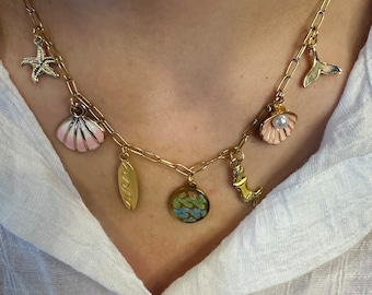 Beach Necklace Gold Charm Necklace Shell Necklace Summer Necklace Beach Jewelry Beach Day Jewelry Vacation charm necklace