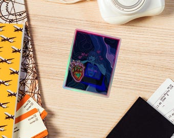 I’m Still Here – Surreal Neon Herz Holo Sticker | Feminine Resilience Aufkleber | Glitch Aesthetic Holographische Aufkleber