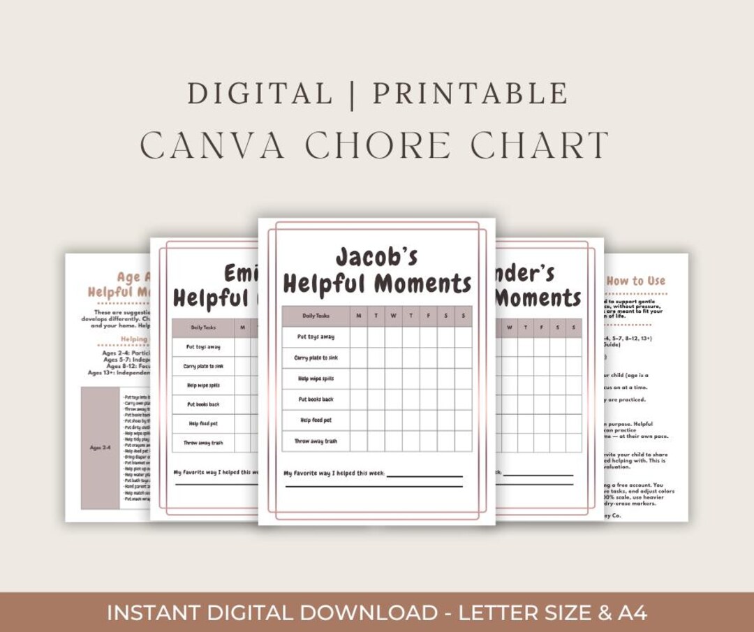 Editable Kids Chore Chart, Visual Schedule Canva Template (digital ...