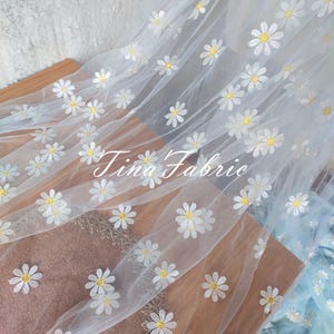 White/Pink/Blue  Daisy Mesh fabric,  Embroidered lace fabric, Dress fabric, lace fabric,  Curtain fabric, Handmade DIY fabric, by the yard