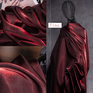 Satin Gradient Wine Red Silk Fabric, Wedding Fabric, Dress Fabric, Designer Fabric, Cosplay Dress Fabric, Stage Fabric, By The Yard