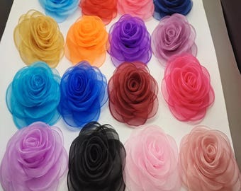 2 rosas grandes de organza 3D: accesorios de boda hechos a mano