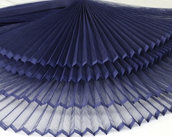 Maille rigide plissée accordéon bleu marine - Maille accordéon plissée - Tissu de robe - Tissu design - Tissu de garniture texturé à la main par yard