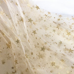 Gold Star Mesh Tulle Fabric, Stunning Star Gauze Fabric For Wedding Dress, Tutu Dress, Prom Gown, Veils, Colors Available