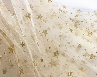 Gold Star Mesh Tulle Fabric, Stunning Star Gauze Fabric For Wedding Dress, Tutu Dress, Prom Gown, Veils, Colors Available