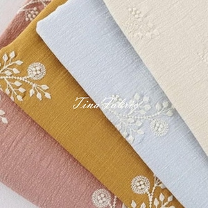 Tissu en coton brodé à fleurs, Broderie végétale, Tissu en lin à fleurs, Tissu de courtepointe, Tissu de créateur, Tissu en lin, 1/2 yard