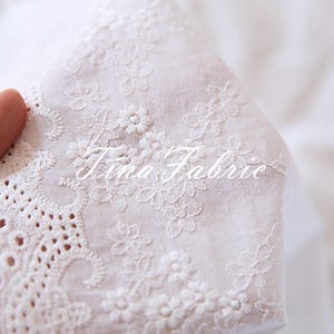 White Cotton Embroidered Flower Fabric: Lace Dress Fabric (Half Yard)