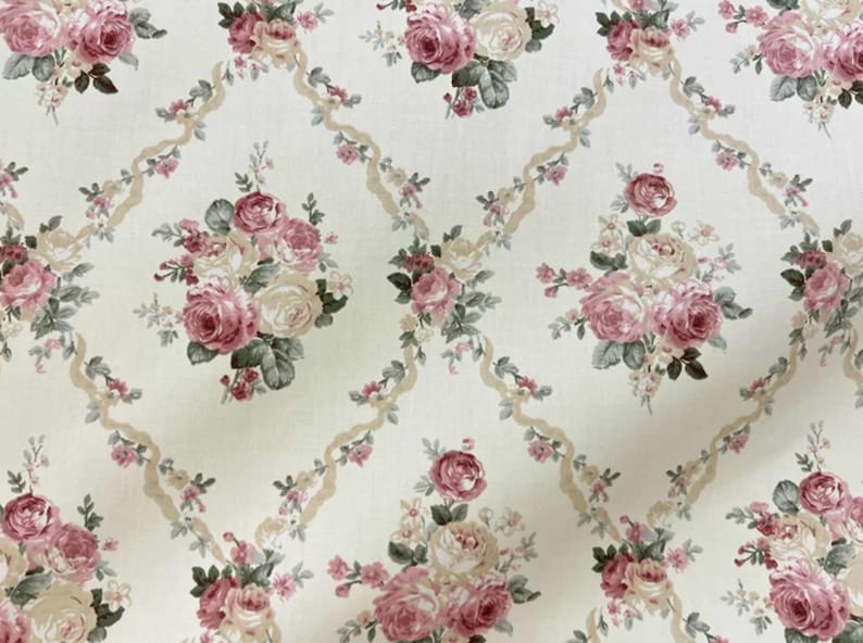 Cotton Fabric Cottage Chic Rose Flower Floral 1/2 Yard - Etsy