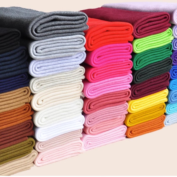 Tissu tricoté en coton à côtes élastiques, 47 couleurs, 95 % coton, 5 % élasthanne, pour poignets, taille et décolleté