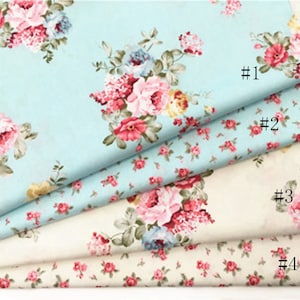 Cottage Chic Peony Rose Flower Floral Cotton Fabric - 63 Inch (Width) x 1/2 Yard (Length)