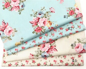 Cottage Chic Peony Rose Flower Floral Cotton Fabric - 63 Inch (Width) x 1/2 Yard (Length)