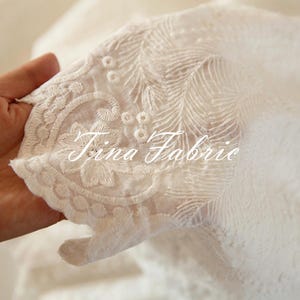 White Cotton Embroidered Flower Lace Fabric - Dress Fabric By The Half Yard