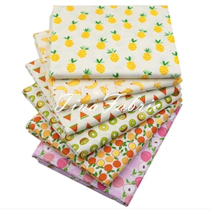 Cartoon Fruit Cotton Fabric: Peach, Watermelon, Kiwi - Half Yard