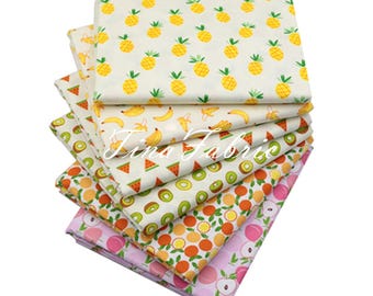 Cartoon Fruit Cotton Fabric: Peach, Watermelon, Kiwi - Width 63'' Half Yard