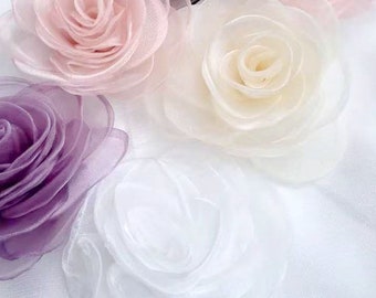 2 pièces grandes roses 3D en organza, fleurs décoratives - jupe de mariage fleurs décoratives accessoires faits à la main couleur en option