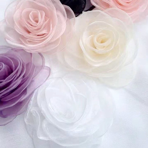 2 pièces grandes roses 3D en organza, fleurs décoratives - jupe de mariage fleurs décoratives accessoires faits à la main couleur en option