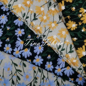 Embroidered Daisy Cotton Linen Fabric: DIY Sewing Material