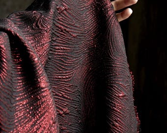 Burgunder texturierter Jacquard-Stoff, glänzender doppelseitiger Kleiderstoff