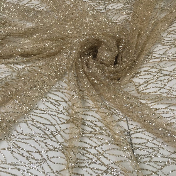 Champagne Gold Silver Grey Striped Water Wave Mesh Fabric Shiny Mesh Fabric, Sequin Fabric, Wedding Dress Fabric,  By The Half Yard