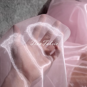 Light Pink Crystal Mesh Pearlescent See-through Water Light Mesh Fabric Glitter Wedding Dress Organza Fabric By The Yard