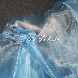 Symphony Mesh Fabric / Blue Organza Fabric Perspective Creative Laser Dress Wedding Dress Designer Fabric By The Yard
