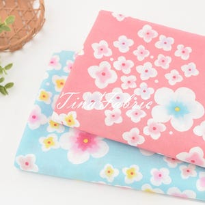 Floral Print 100% Cotton Fabric: Blue, Pink & Plum - By The Half Yard