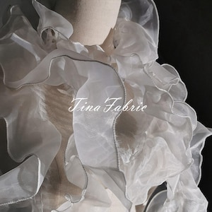 Pleated Lotus Leaf Lace Fabric: White Symphony Gradient Wedding Mesh, By The Yard