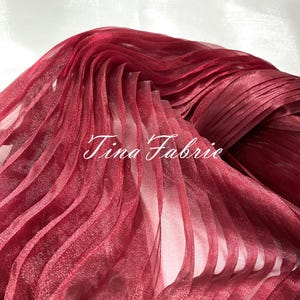 Red Wine Organza Fabric - Pleated Accordion Pleated Organza - Dress Fabric - Designer Fabric - By The Half Yard