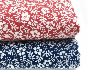 Tecido de sarja de algodão com estampa floral, tecido fino para vestidos, 160 cm de largura, 0,5 metro.