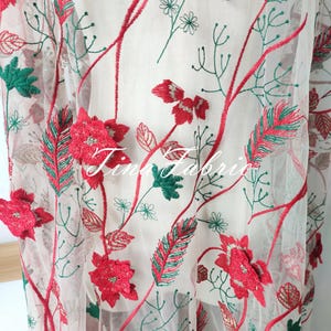 Embroidered Floral Lace Fabric: 3D Flower Color Thread DIY Dress - By The Half Yard