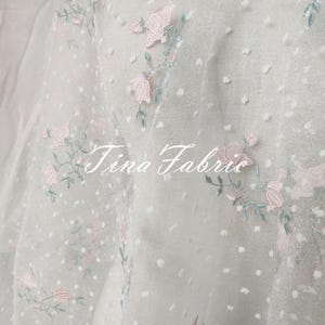White Embroidered Floral Lace Fabric: Polyester Mesh, Baby Dress Fabric - By The Yard