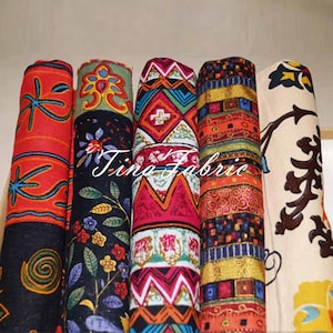 Bohemian Cotton Upholstery Fabric: Ethnic Print Home Decor - Half Yard