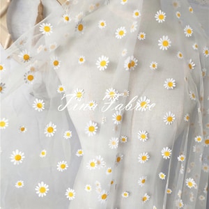 Daisy Lace Fabric Daisy Floral Lace Fabric For Doll Dress Daisy Print Tulle Mesh Lace Fabric Tutu Dress Backdrop Decoration By the yard