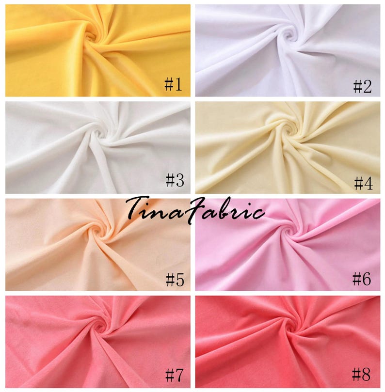 May include: Eight fabric swatches in different colors, from yellow to pink. The swatches are arranged in two rows of four, with each swatch labeled with a number from 1 to 8.