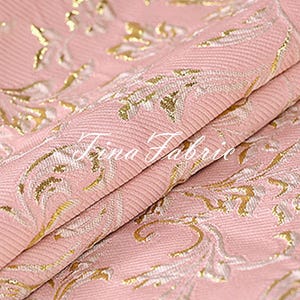 Gold Floral Jacquard Brocade Fabric - 55&quot; Wide Polyester Dress Fabric