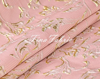Gold Floral Jacquard Brocade Fabric - 55" Wide Polyester Dress Fabric