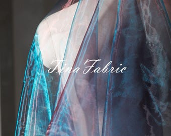 Red And Blue Organza Mesh Fabric, Wedding Decoration, DIY Designer Fabric - By The Half Yard