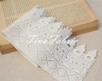 White Lace Trim Tulle Exquisite Floral Embroidery Wedding 4.3 inches width By The Yard