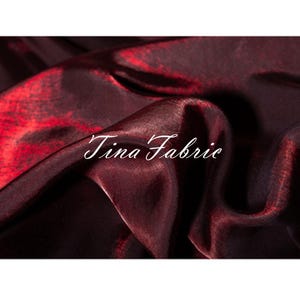 Wine Red Gradient Satin Fabric: Silk Blend Dress Material, By The Yard